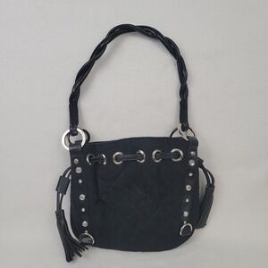 Vintage Kathy Van Zeeland Mini Shoulder Bag Black Faux Suede Drawstring